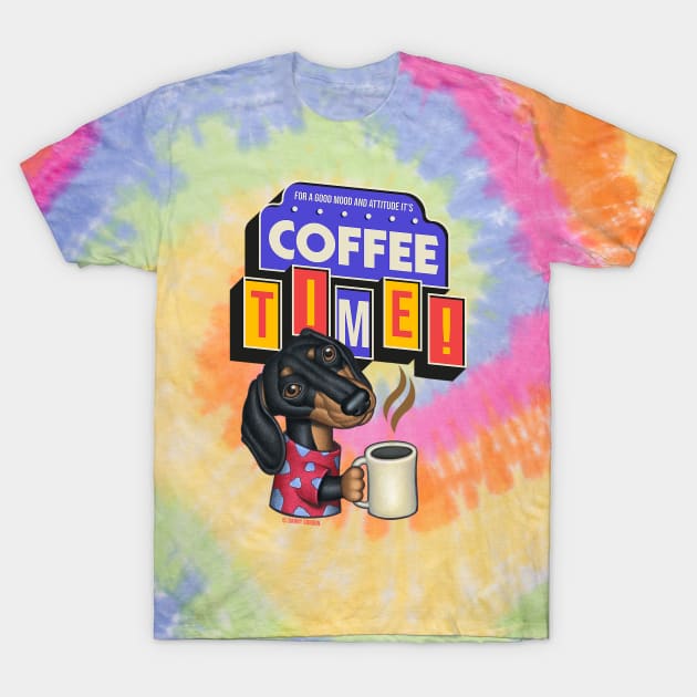 Cute Funny Doxie Dachshund Retro Coffee T-Shirt by Danny Gordon Art